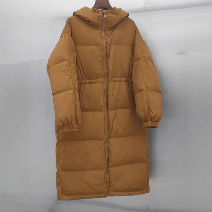 2025 nova jaqueta feminina moda outono inverno grosso quente longo pato branco puffer casaco quente grande solto com capuz parkas outwear