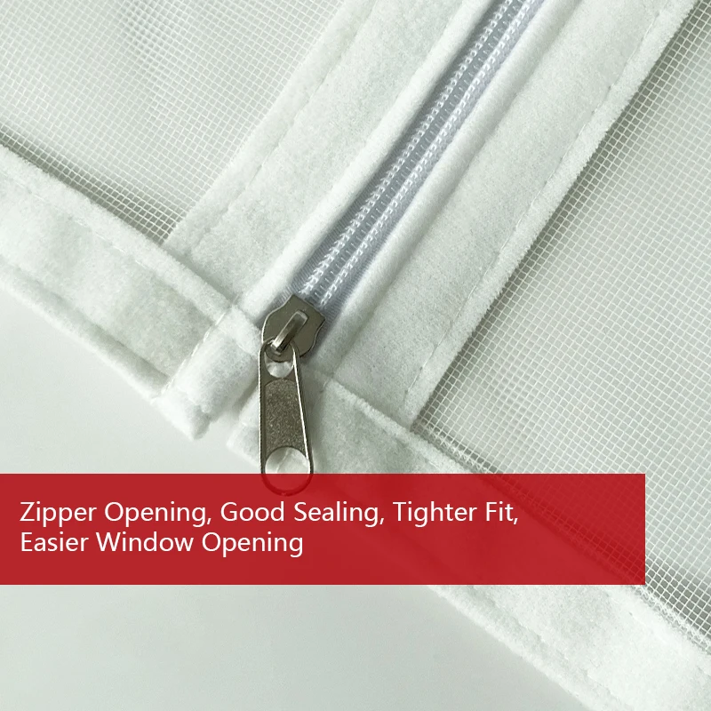 Large White Zippered Window Screen - Easy to Open and Close, Reusable Self-Adhesive Mosquito and Insect Protection