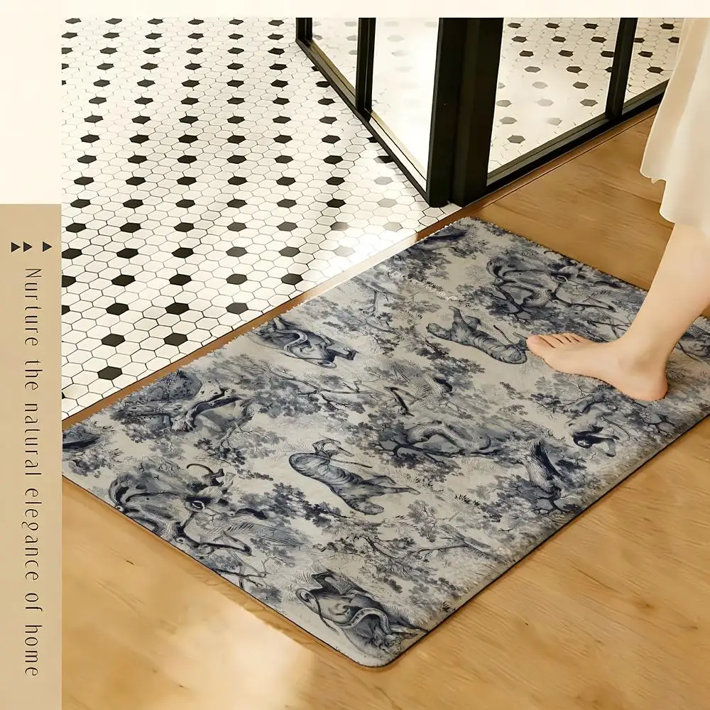 Vintage floral arrangement pattern Floor Mat Soft Flannel Rug Non-Slip Absorbent Mat for Bathroom Bedroom Home Decor