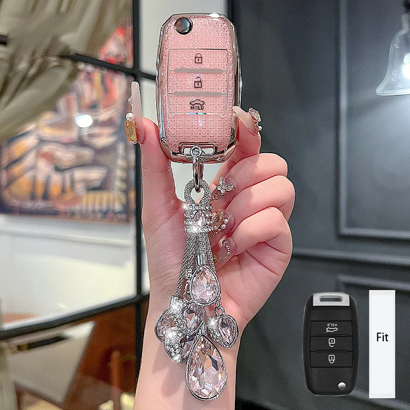 

Pink Diamond for KIA RIO 3 K2 K3 K4 K5 Sportege Picanto Optima Soul Ceed Sorento Forte Stinger Cerato Flip Car Key Case Cover