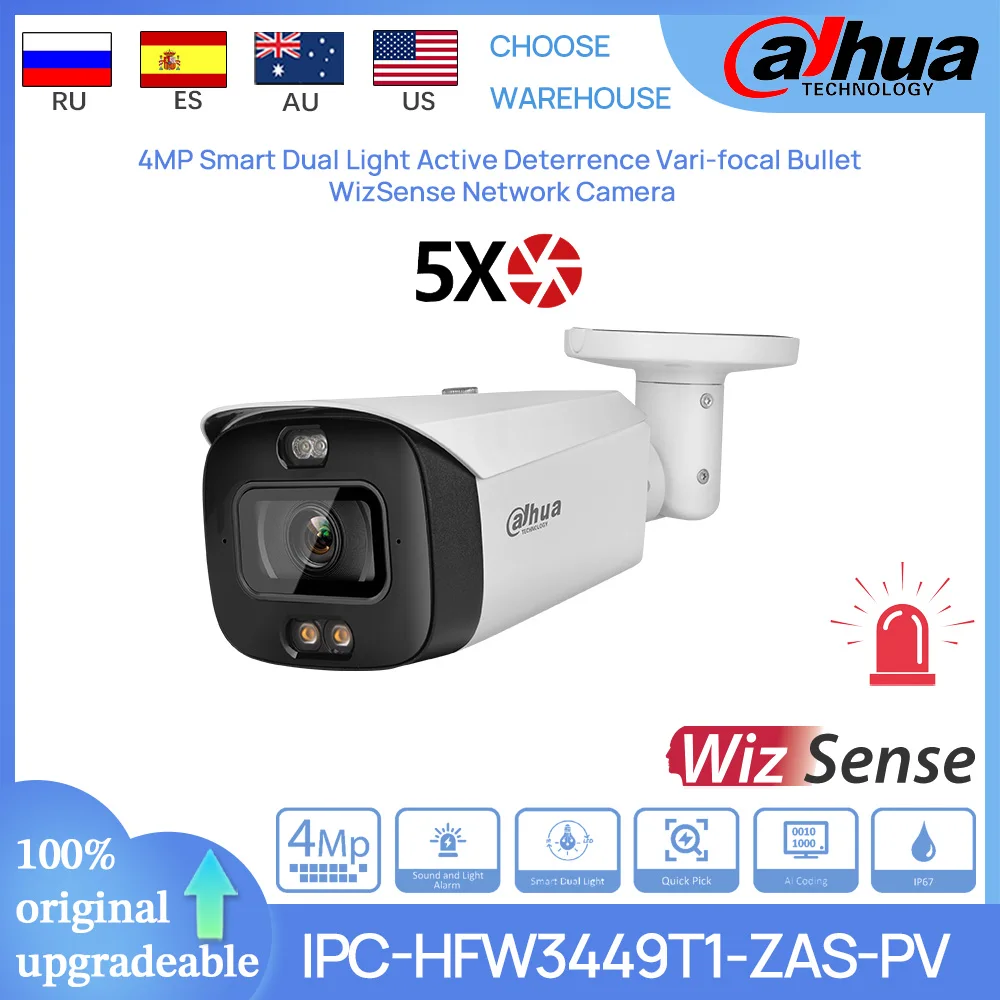 

Dahua Original IPC-HFW3449T1-ZAS-PV 4 MP Smart Dual Light Active Deterrence 5X Vari-focal Bullet WizSense Network Camera SMD 4.0