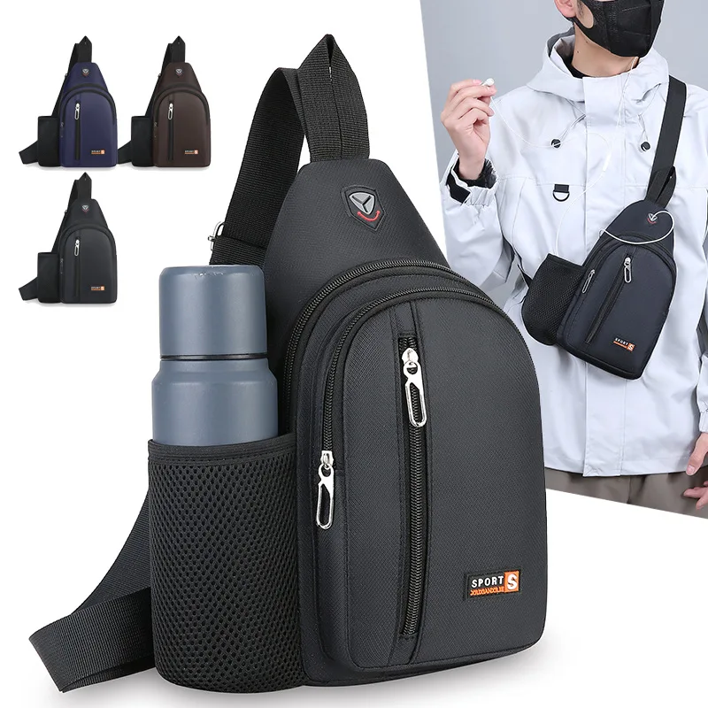Men's Fashionable Casual Crossbody Bag Waterproof Commuter Chest Bag Single Shoulder Polyester Fiber Zipper Closure Backpack
