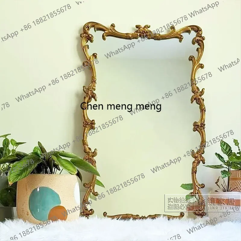 F181 Dressing, European retro carved floor mirror, solid wood against the wall, full-body French wall-mounted fitting mirror