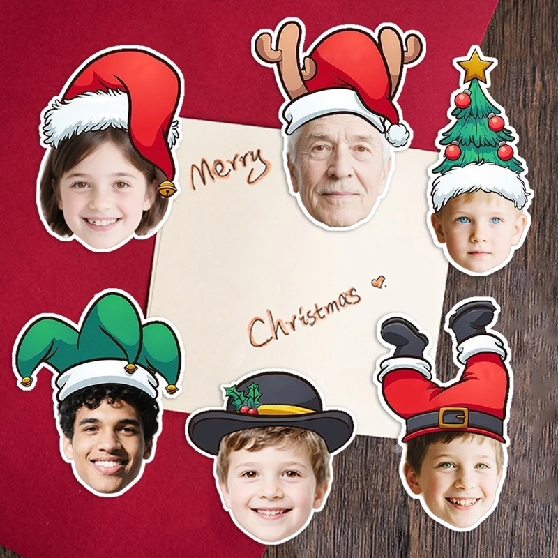 20 قطعة/50 قطعة صورة قابلة للتخصيص عيد الميلاد موضوع ملصقات متعددة سانتا قبعة أنماط نمط السنة الجديدة حفلة الاحتفال ديكور #6