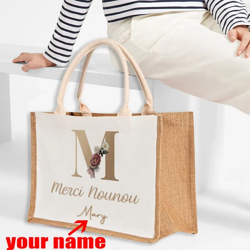 

Custom Name Burlap Tote Bags Merci Maitresse Jute Bag Bridesmaid Gift Bag Bachelorette Party Travel Bags Wedding Favors Gift