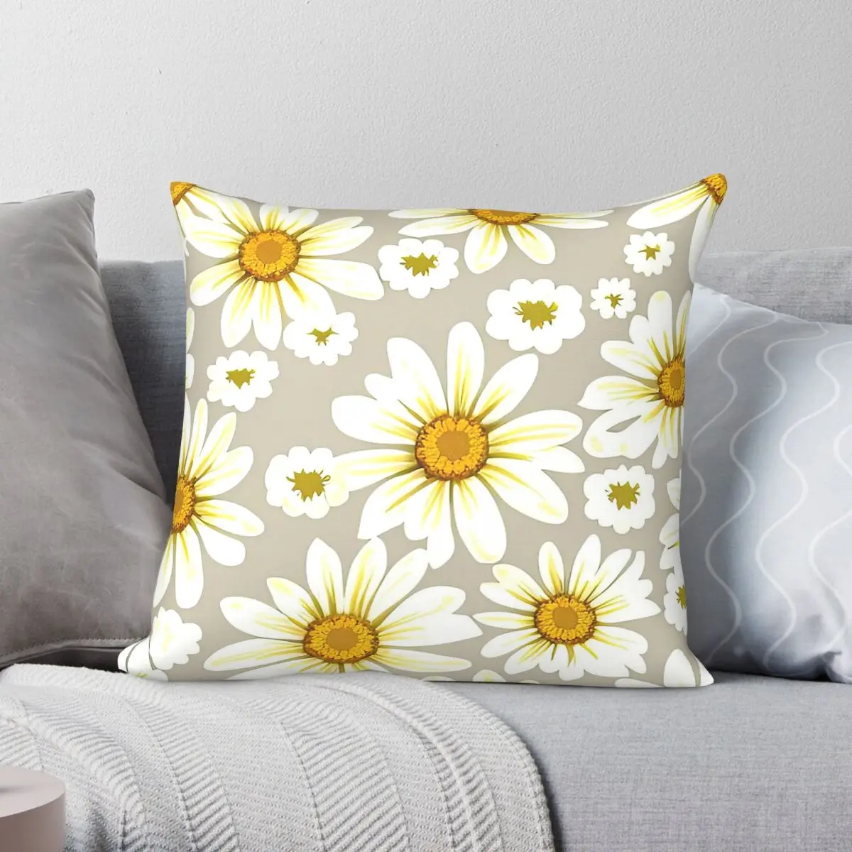 Beautiful Daisies Spring Square Pillowcase Polyester Linen Velvet Creative Zip Decorative Throw Pillow Case Room Cushion Case