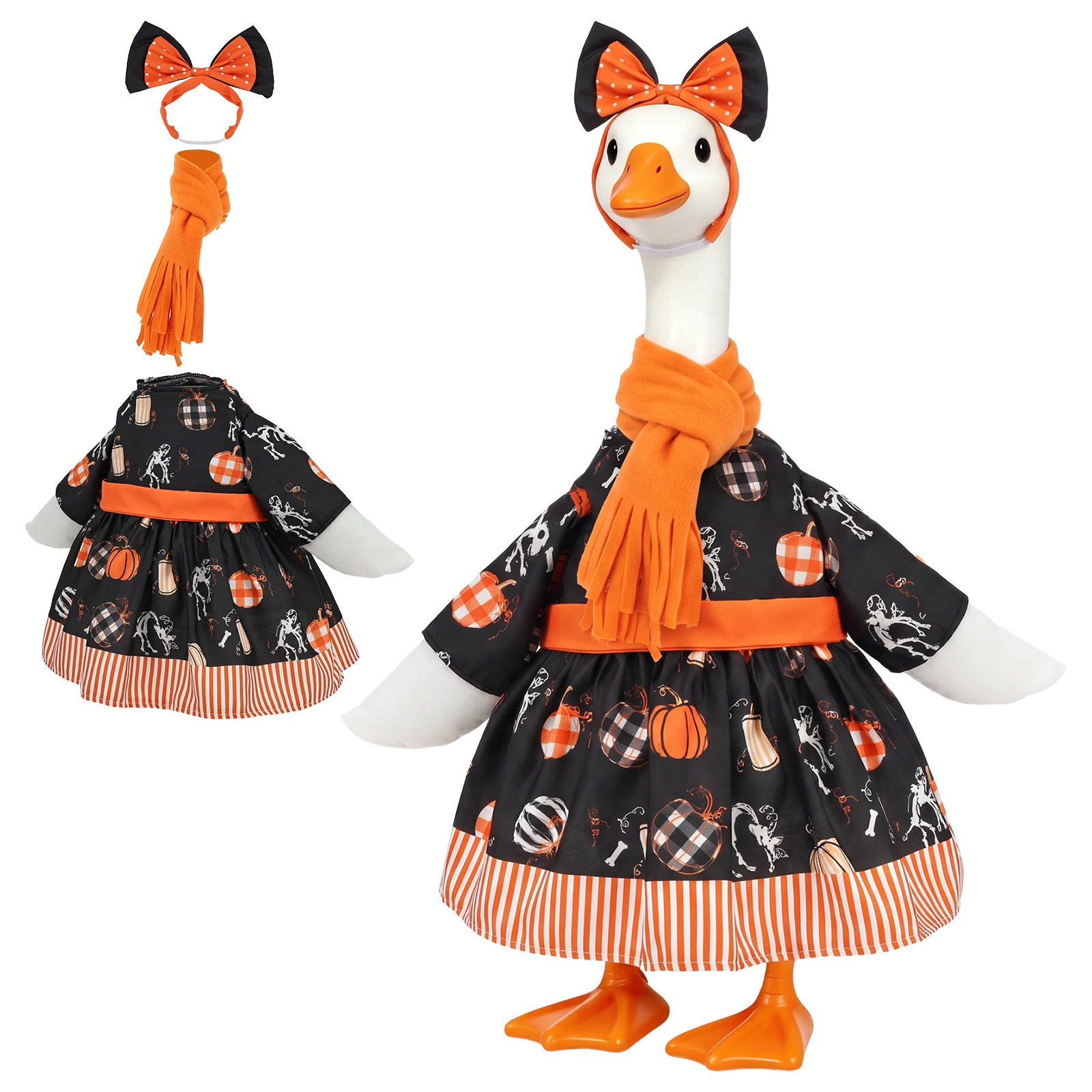 23 Inch Halloween Porch Goose Outfits Pumpkin Witch Lawn Goose Dress Up Clothes Holiday Eye Catching Goose Costume Garden Decor