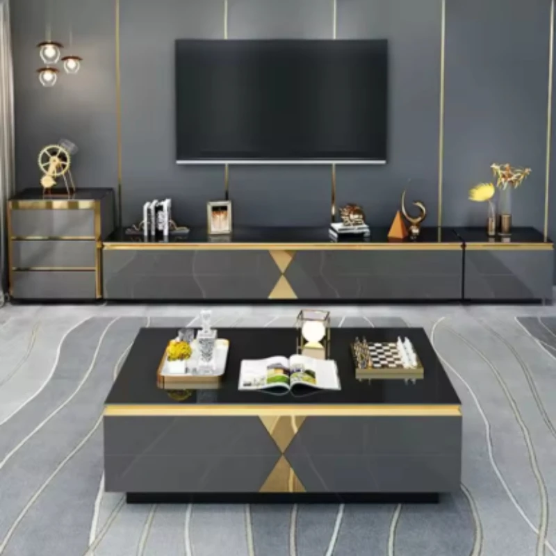 Modern Tv Cabinet Floor Gold Black Standing Drawer Cabinet Living Room Meuble Tv Avec Rangement House Furniture Wooden Luxury