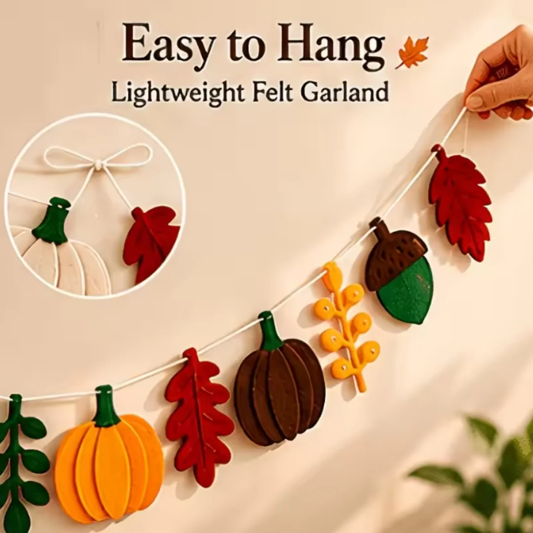 Fall Felt Garland Banner Pumpkin Acorn Maple Leaf Bunting Thanksgiving Harvest Home Mantel Fireplace Wall Hanging Decor - view 6