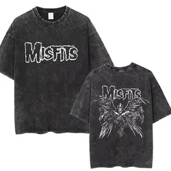 Washed Vintage Hardcore Punk Band Misfits Tshirt Horror Skeleton Graphic T-shirt Men Women's Fashion Casual Oversized T Shirts