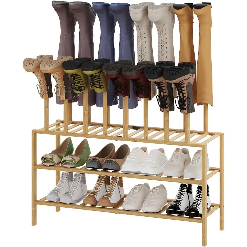 

Boot Rack or Tall Boots Organizer,3-Tier Multiuse Shoe Rack and Boot Storage Rack,or Tall Boots,Sneakers,High-Heel (Natrual, 3-T