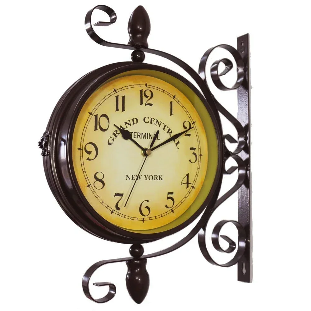 Antique Double-Sided Clock Decorative Outdoor Style Wall Clock Wall mount Decor Wrought Double Sided Brand New