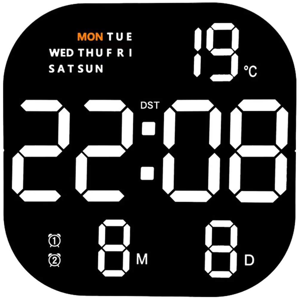 LED Digital Wall Clock 22.8cm Square Alarm Thermometer Calendar Weekday Show Remote Operated Brightness Sensor Home Decor Kit