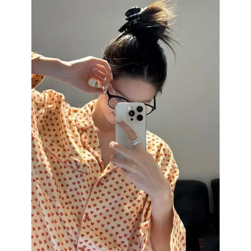 

Женский пижамный комплект: модная домашняя одежда из двух предметов, с длинным рукавом, хлопковый, для дома и улицы, простой, с мультяшным принтом, осенний кардиган