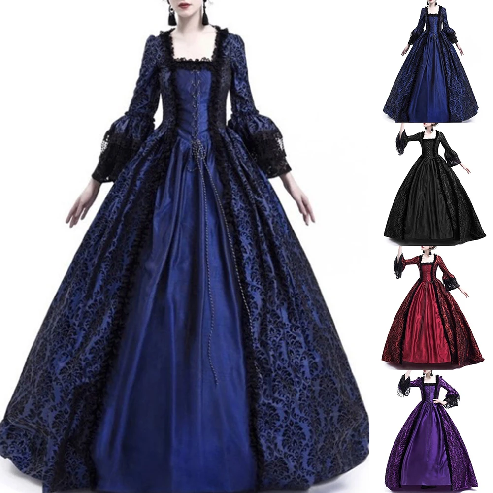 فستان نسائي على طراز عصر النهضة في العصور الوسطى مع خياطة من الدانتيل وأكمام طويلة على الطراز القوطي للحفلات التنكرية والمناسبات ذات الطابع الشخصي #1