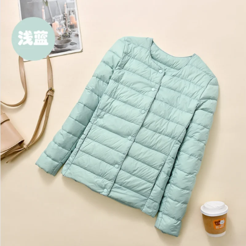 

Осень и зима, новинка 2025 года, женский легкий пуховик, простая модная элегантная теплая куртка с круглым вырезом и v-образным вырезом для поездок на работу