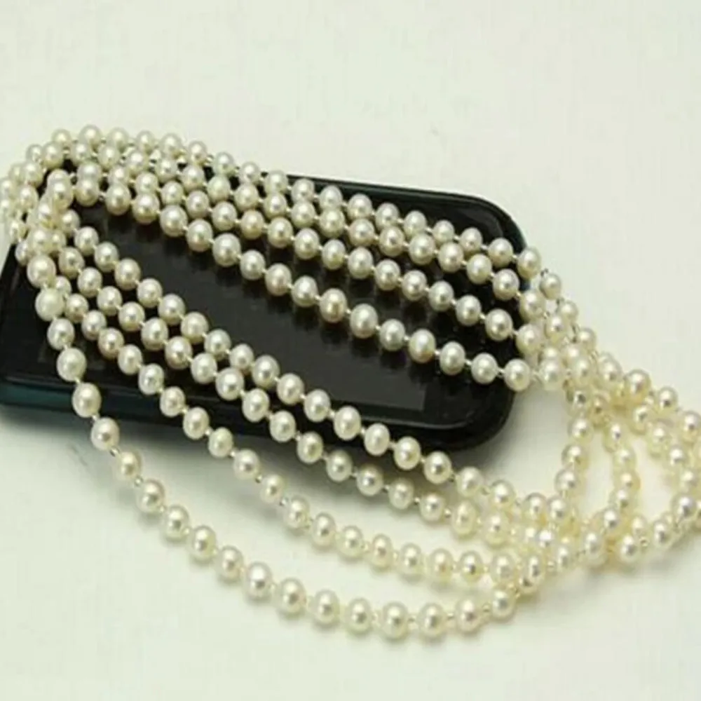 Hand knotted necklace natural 7-8mm white lavender freshwater pearl sweater chain nearly round pearl 100inch