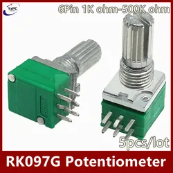 5pcs RK097 RV097 RK097G 6Pin Audio Amplifier Potentiometer 50K 100K B5K 1K 5K 10K 20K shaft 15mm