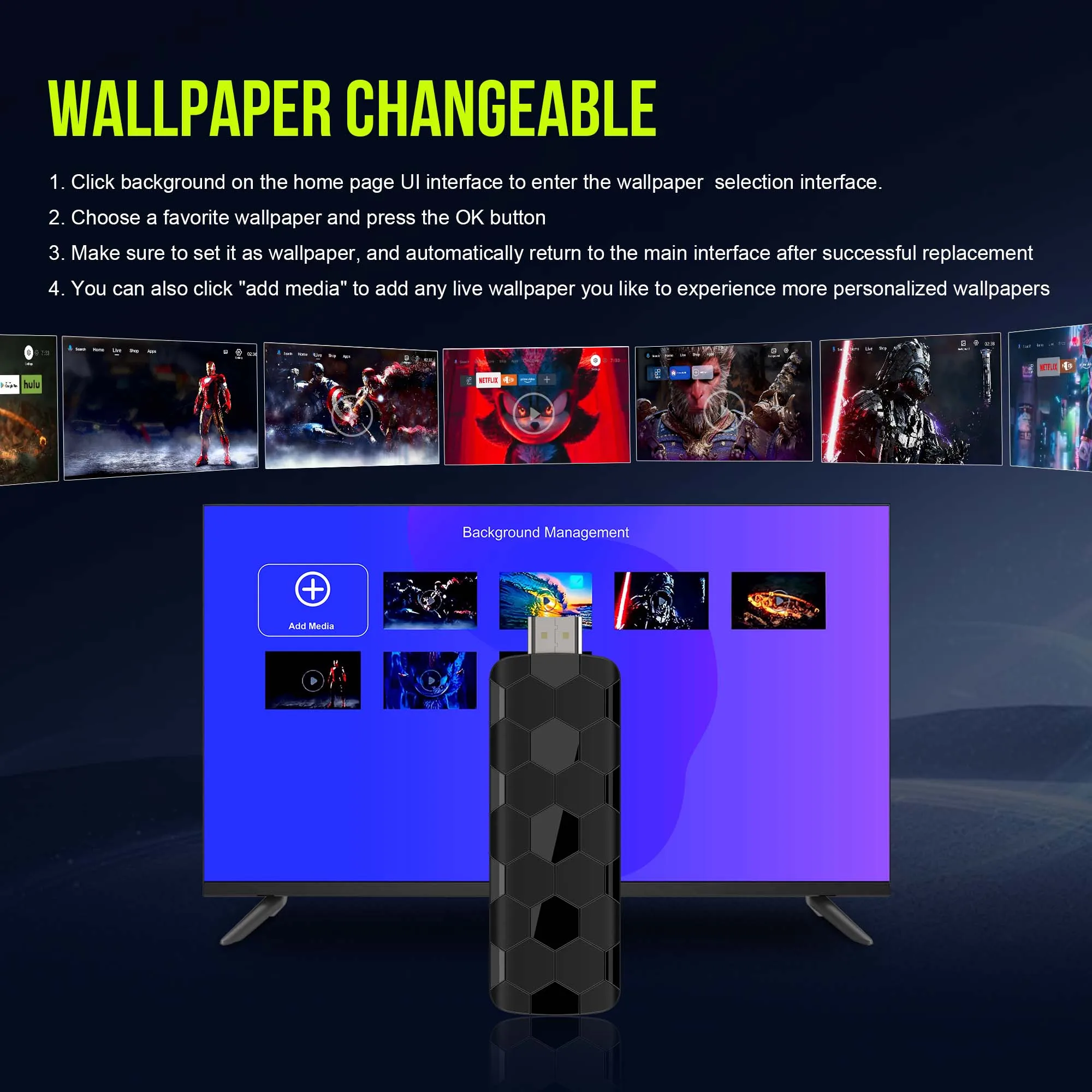 Nuevo R3 + TV Stick interfaz UI de doble sistema Android 14 papel tapiz dinámico personalizado 8K RK3518 Wifi6 USB3.0 BT5.4 Smart tv stick