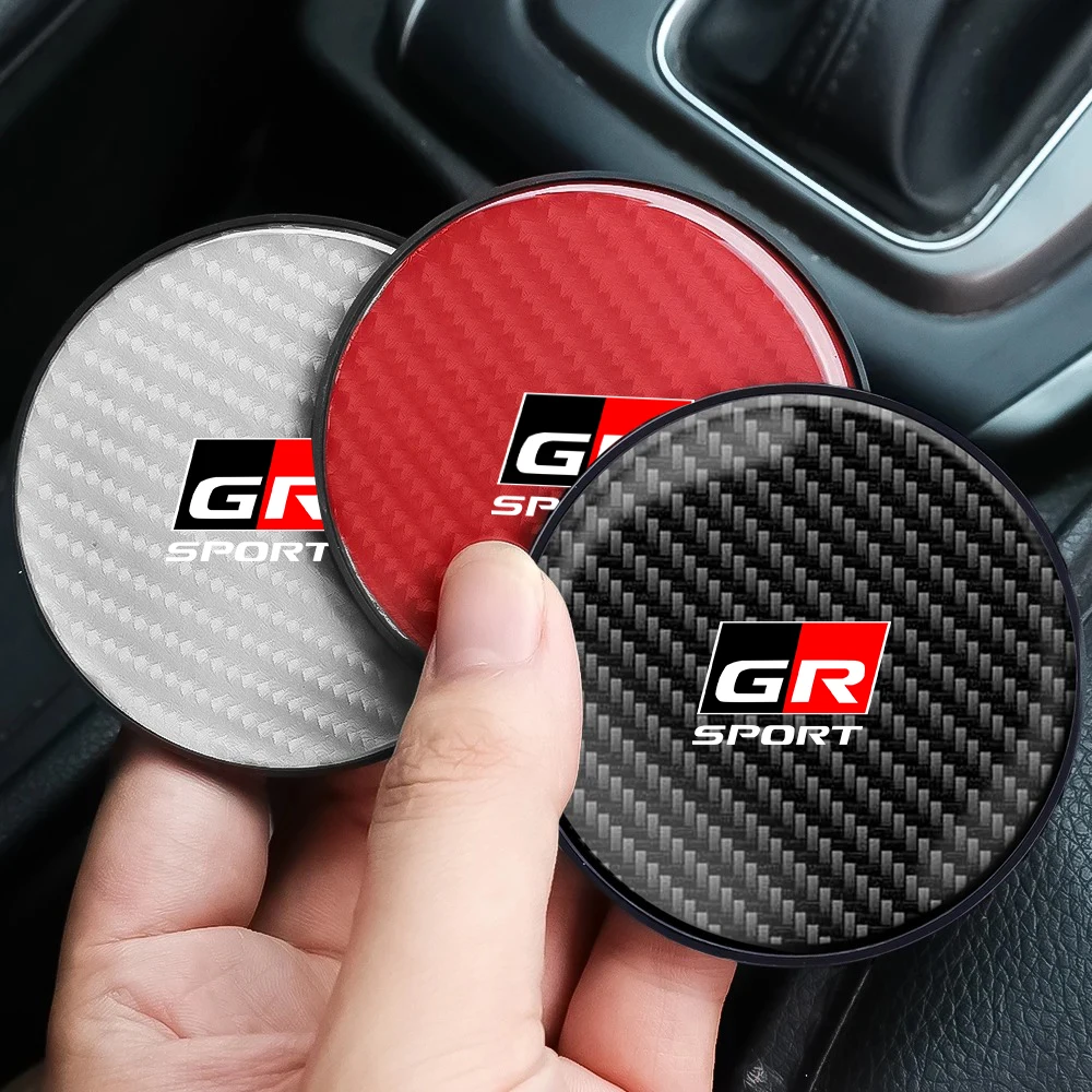 1/2pcs Car Cup Coaster Carbon Fiber Pattern Anti Slip Insert Coasters For Toyota GR Sport Gazoo Racing Supra RAV Car Accessories