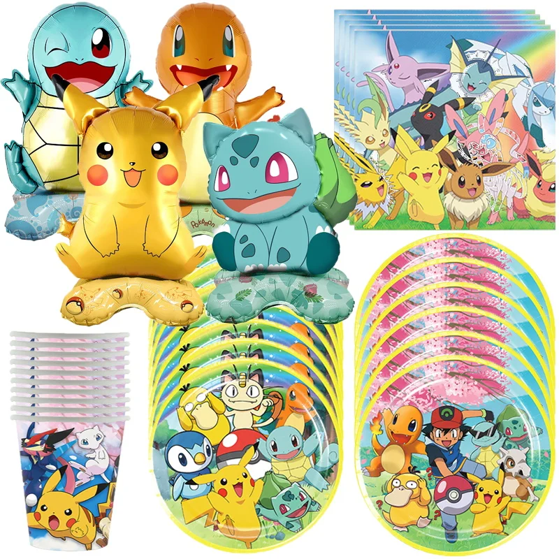 Pokemon Birthday Party Decoration Supplies Pikachu Squirtle Charmander Foil Balloon POKEMON GO Tableware Pikachu Baby Shower Dec