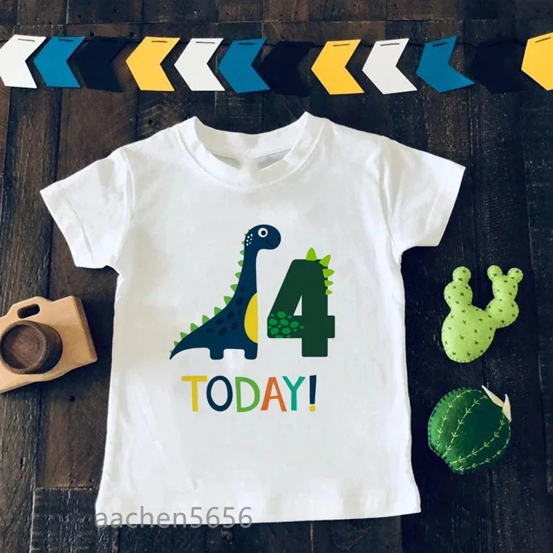 Dinosaur Birthday Number Boys T Shirt Summer Children T-Shirt for Boy Baby Girls Tops Kids Tshirt Cartoon Tee Shirts Clothes