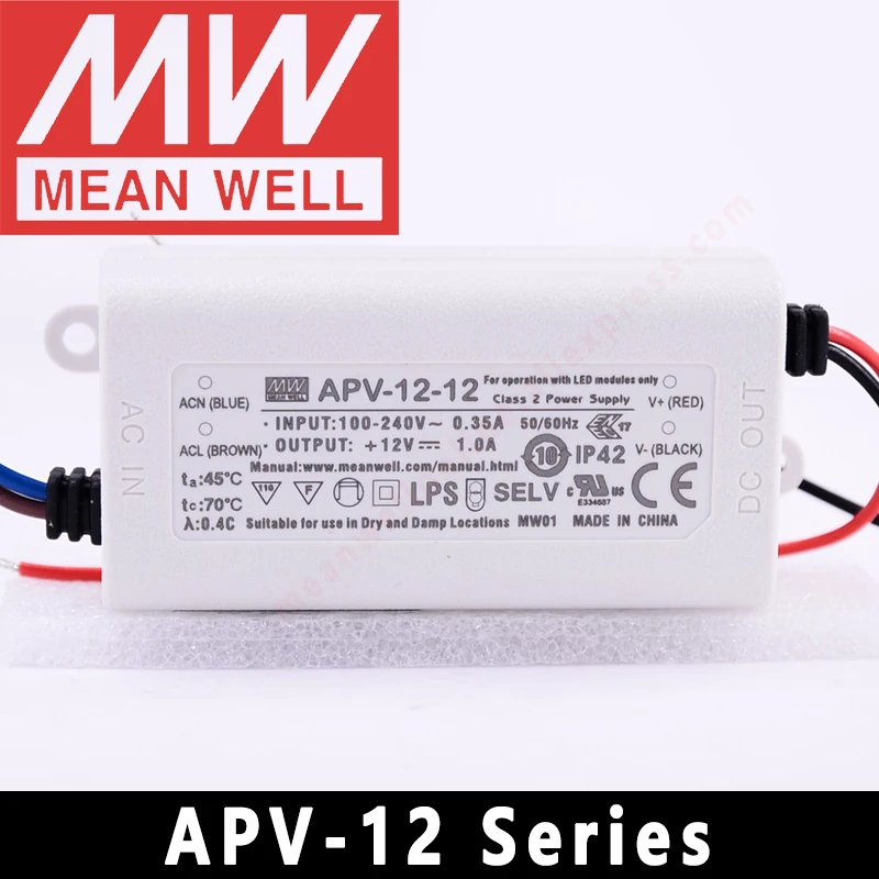 Sterownik LED Meanwell APV-12 serii meanwel 5v/12v/15v/24v transformator LED IP42 zasilacz LED Adapter stałe napięcie