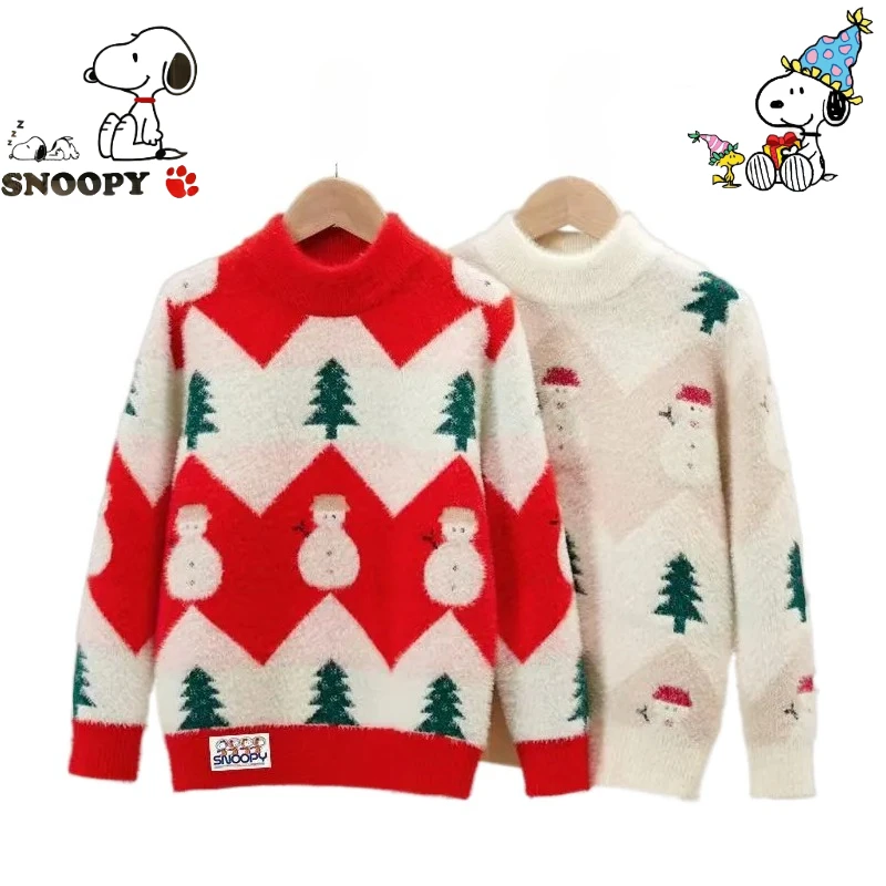 

Snoopy cartoon cute Christmas tree knitted sweater creative unisex winter warm short fleece pullover jumper Christmas gift