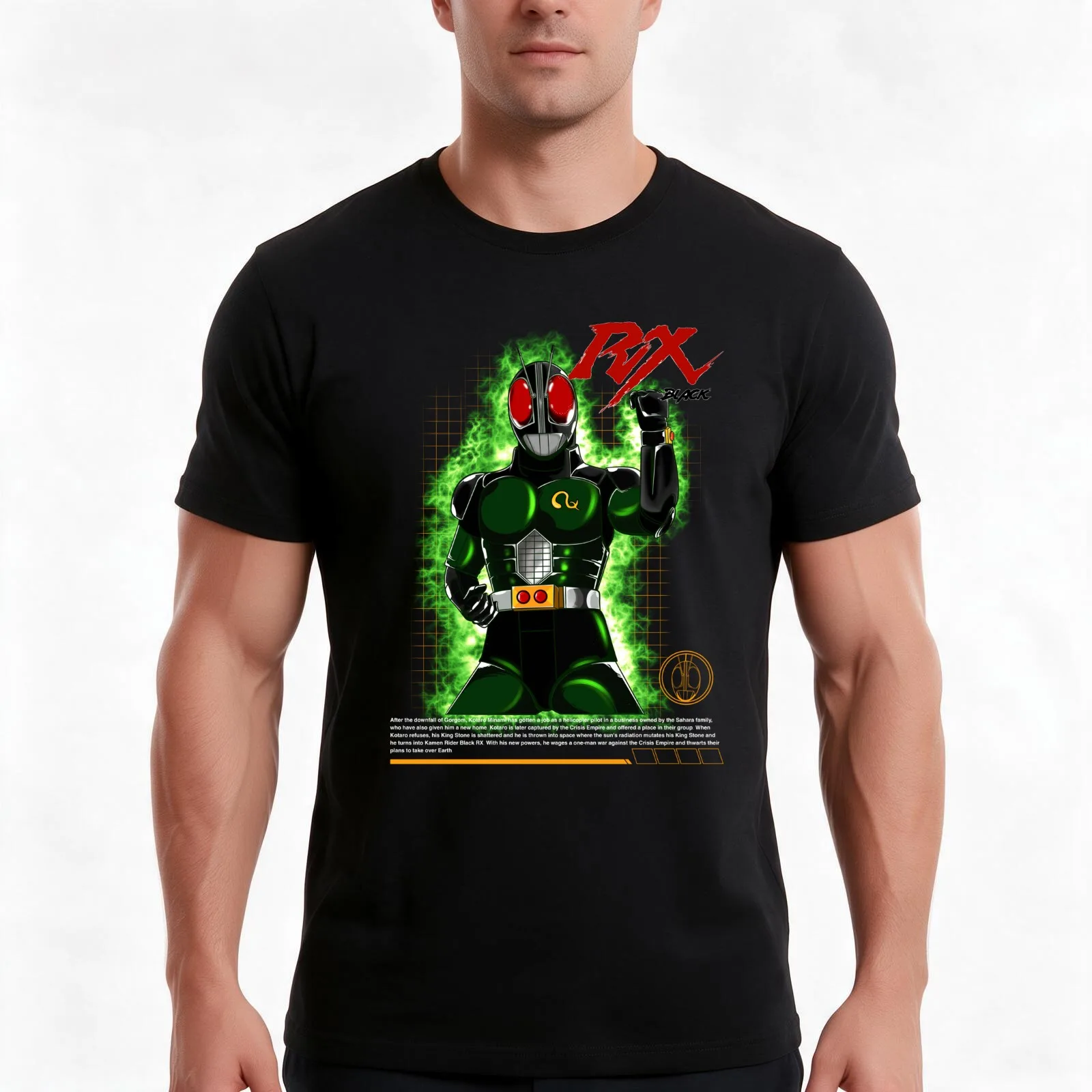 Kamen Rider Black RX T-Shirt, Summer Casual Cotton Tee, Oversized Streetwear Tops, Vintage Graphic Print, Loose Fit Short Sleeve