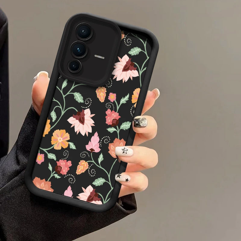 حافظة لهاتف فيفو V60 V29 V27E V27 V25 V50 V40 Pro V30 SE V30E V29E V23 V23E V20 Pro غطاء ناعم غير لامع على شكل زهرة #5