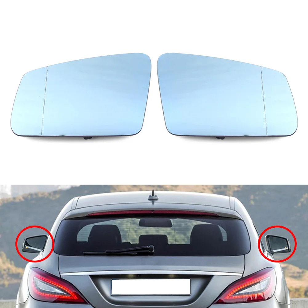 2 Pcs Left & Right Car Blue Rearview Mirror Glass with Heated For Mercedes Benz C E S GLK CL CLS Class W204 W212 W221