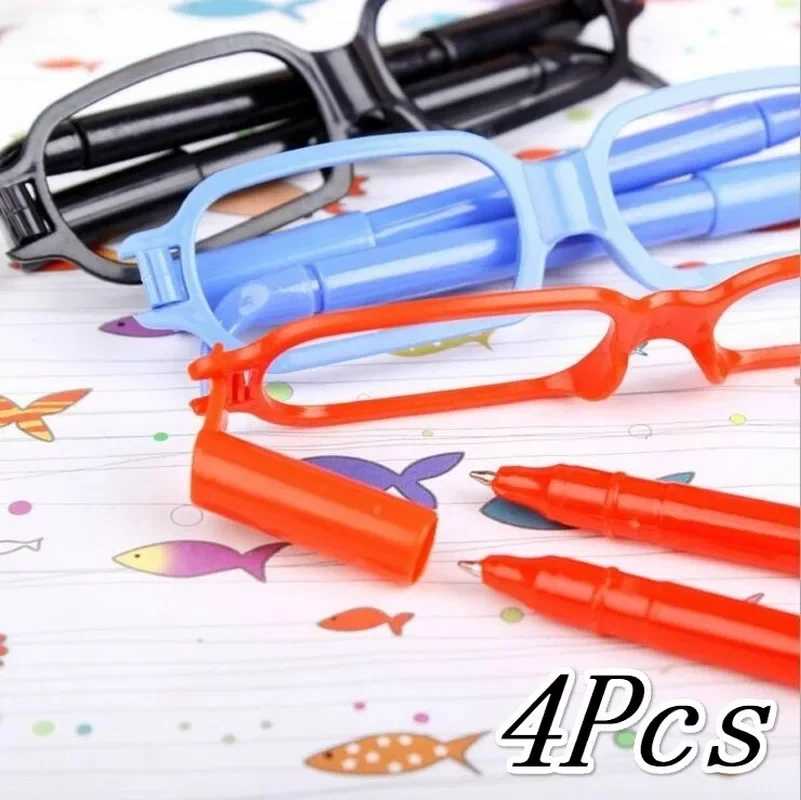 

4 Pcs Stationery Cute Glasses Cartoon Creative Glasses Ballpoint Pens School Office Supplies