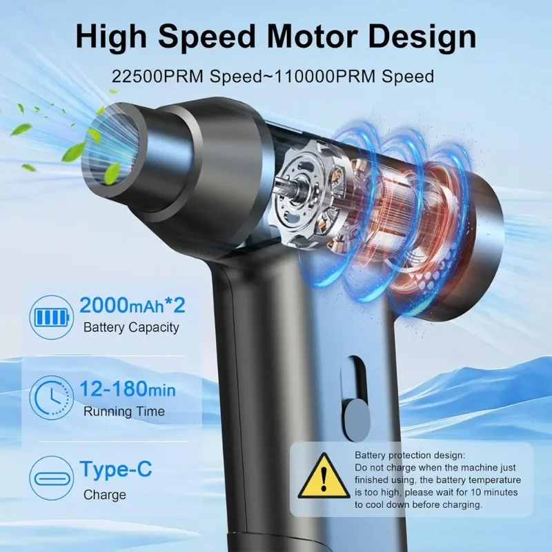 Mini Vacuum Cleaner Brushless Adjustable Handheld Violent Turbojet Blower Fan Home Power Tool Keyboard Chassis Dust Collector