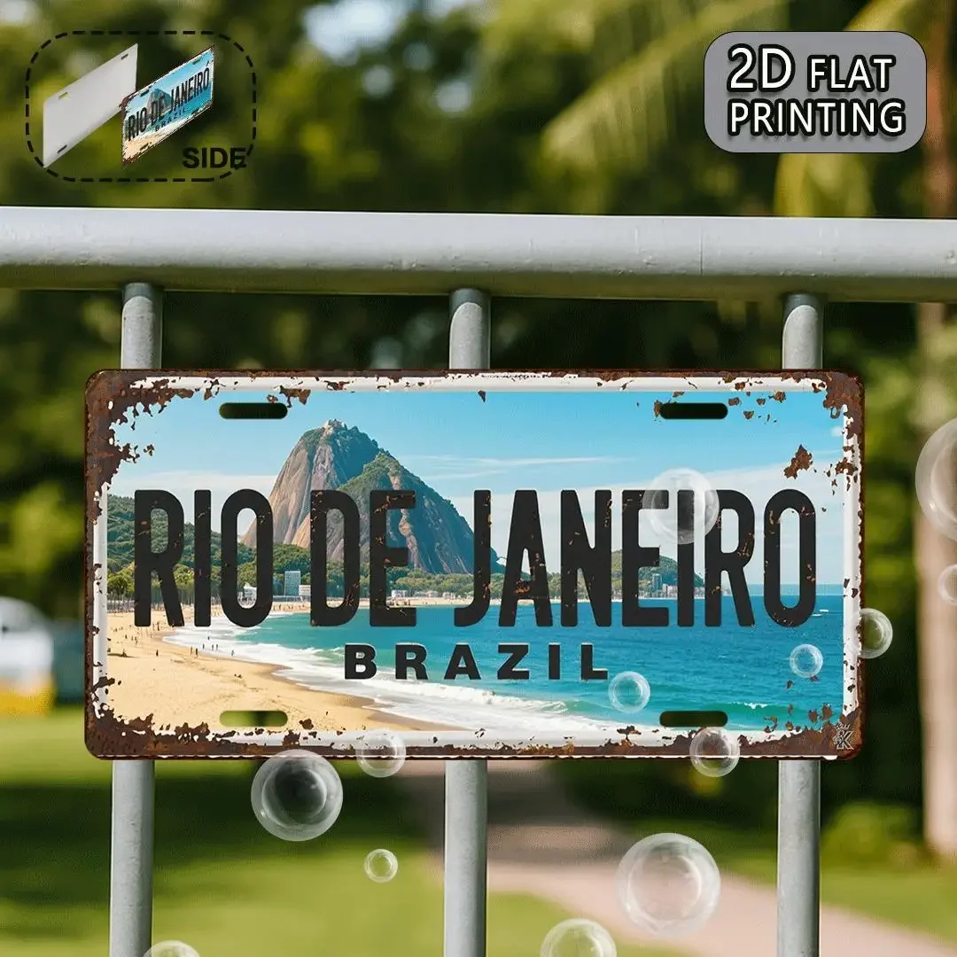 Placa Decorativa Plana 2D - 1 Pieza, Letrero Vintage de Río de Janeiro, Recuerdo de Viaje, Regalo para Amigos, Cumpleaños