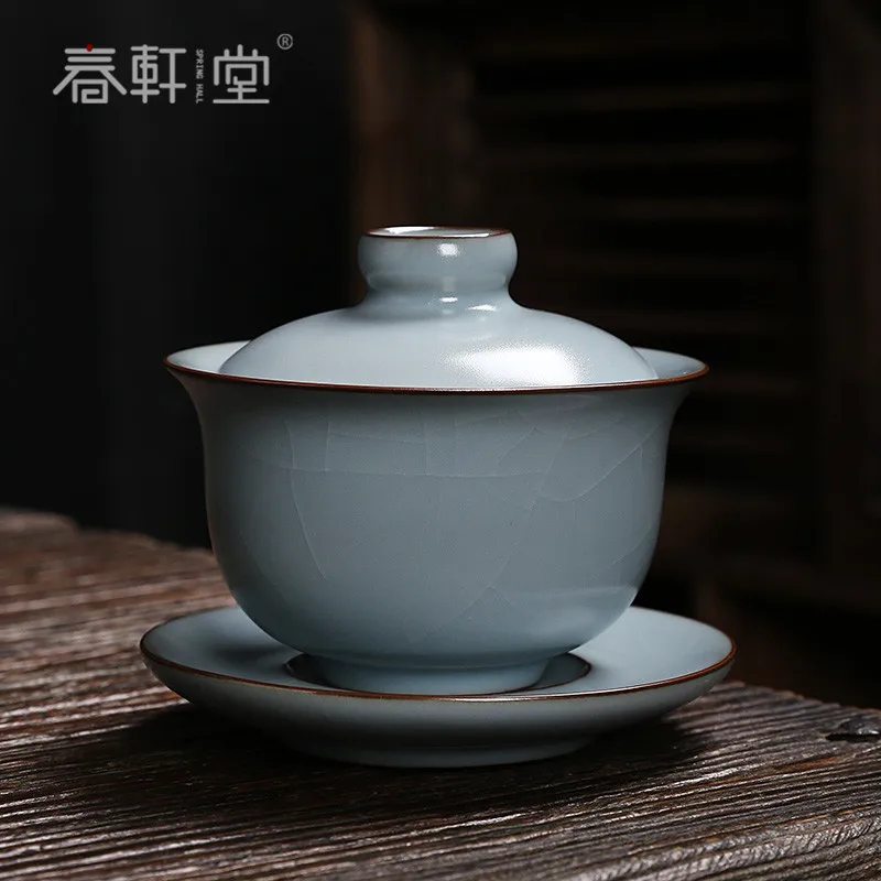 

Chunxuan Tang Manual Ru Ware Cover Teacup Single Tea Brewing Bowl Ru-Porcelain Gaiwan Ceramic Tea Set Crackle Glaze