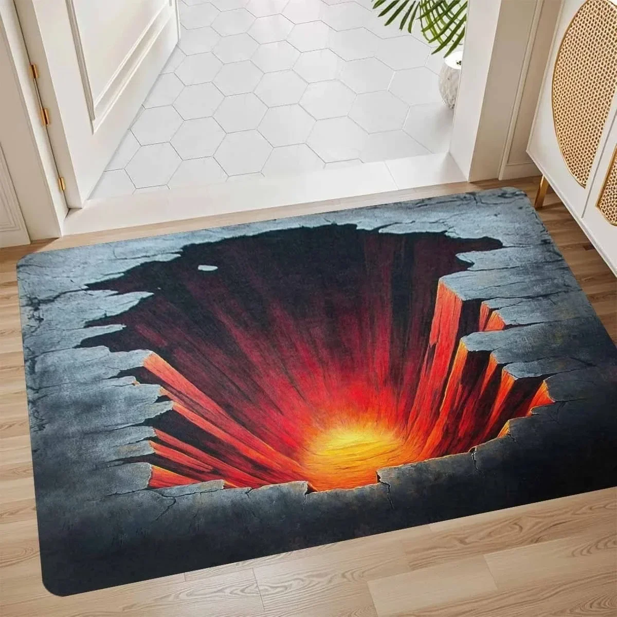 Pothole Pattern Front Door Mat for Indoor Outdoor Rubber Backed Entryway Welcome Mat Non-Slip Backing Waterproof Floor Rug