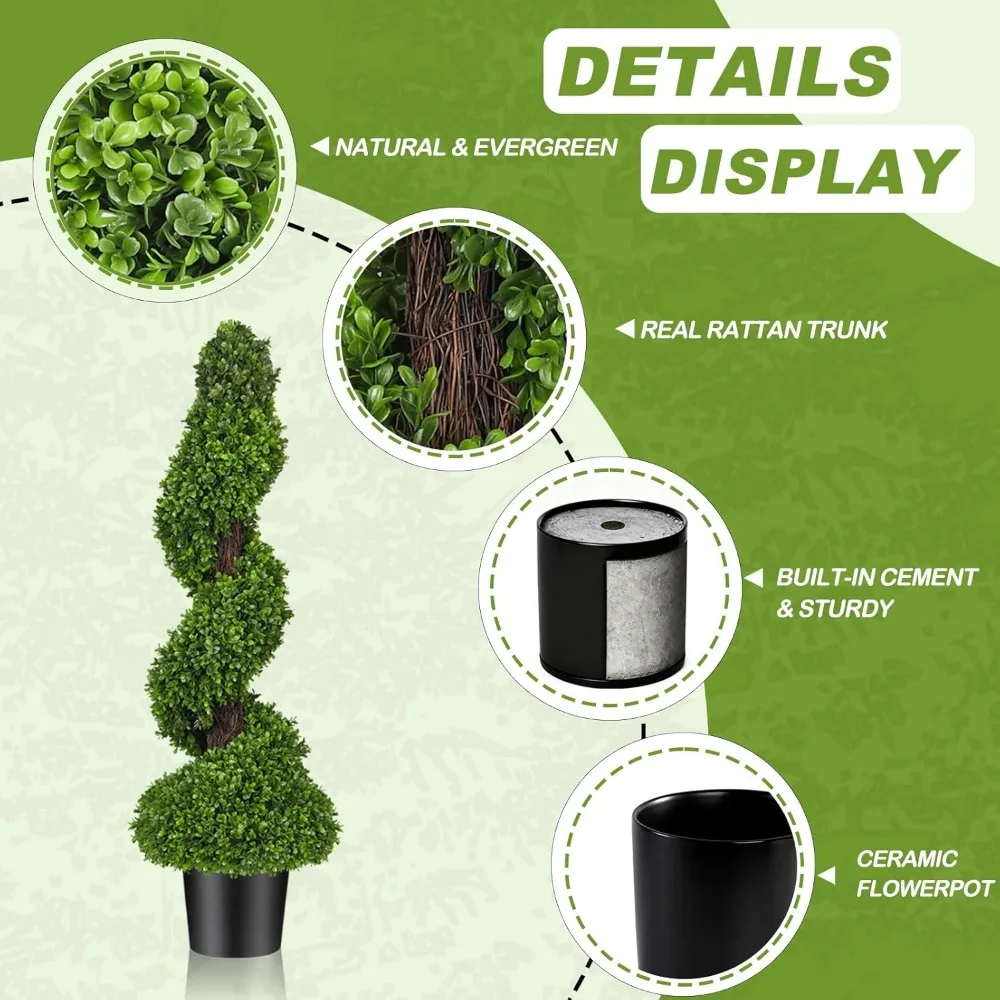 أشجار خشب البقس الحلزونية الاصطناعية بطول 3 أقدام مع أواني سيراميك للمدخل الخارجي والشرفة وديكور الحديقة