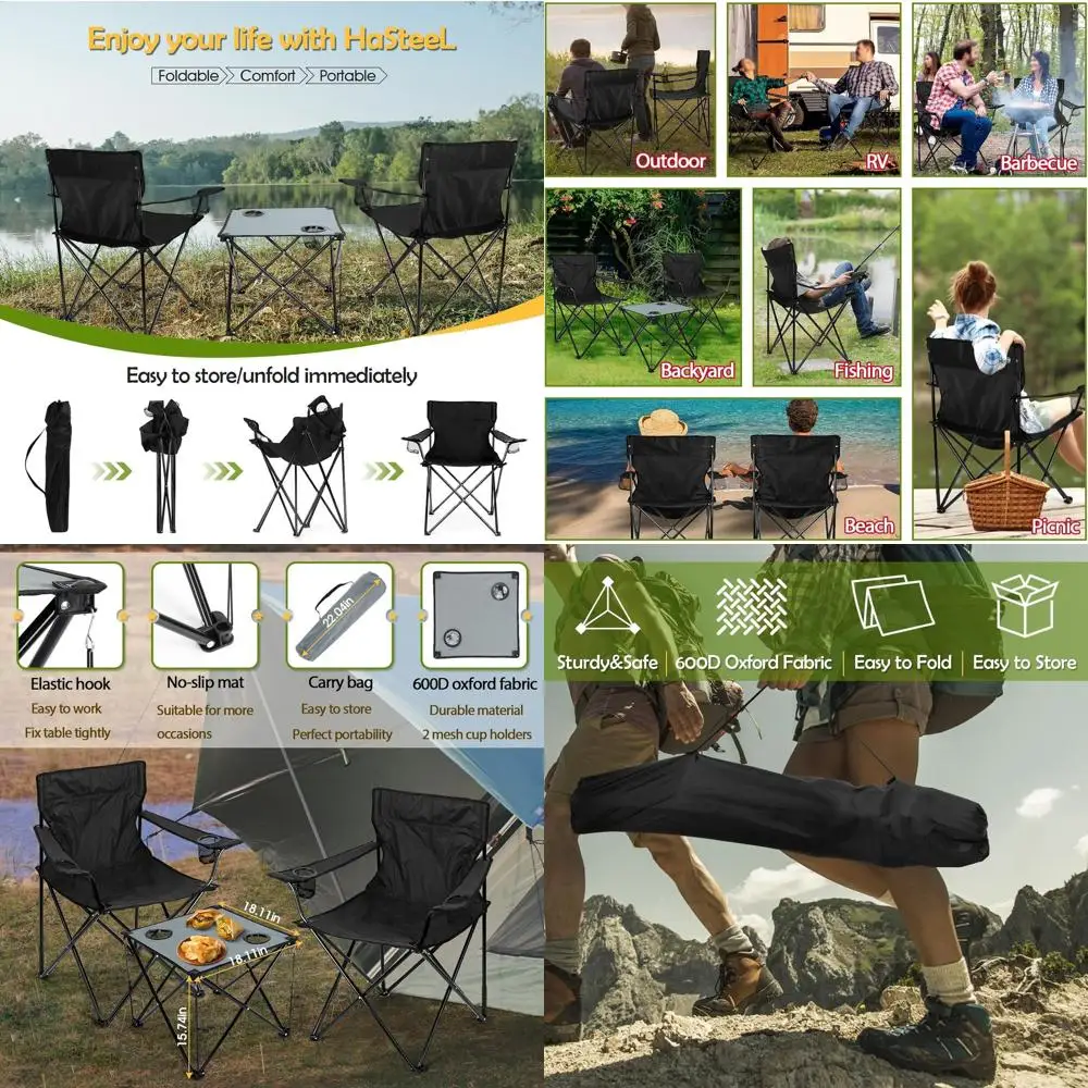 

Складной набор стульев для кемпинга из 3 предметов со столом, портативными уличными стульями для взрослых, идеально подходит для пеших прогулок, рыбалки, пикников и барбекю