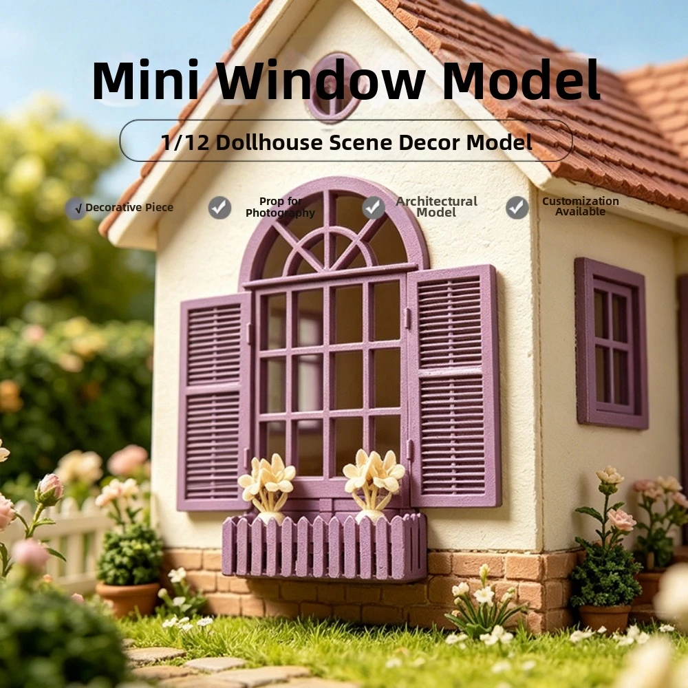 1:12 Dollhouse Miniature Model Window Mini Retro Hollow Out Dolls House Micro Scene Model Multicolors European Style