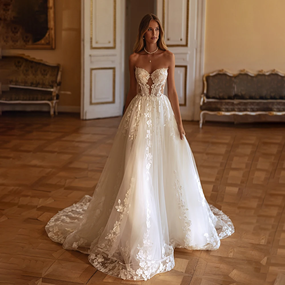 

Charming Sweetheart Lace Applique A Line Wedding Dresses Custom Made 2026 vestido de novia robes de soirée