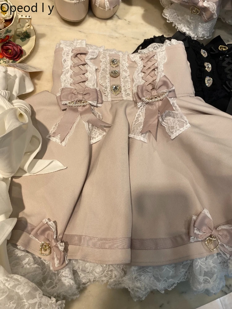 

Japanese Mass- Produced Liz New Sweet and Cute Lolita Skirt Lace Embroidered Bow Princess Style High Waist A-line Skirt