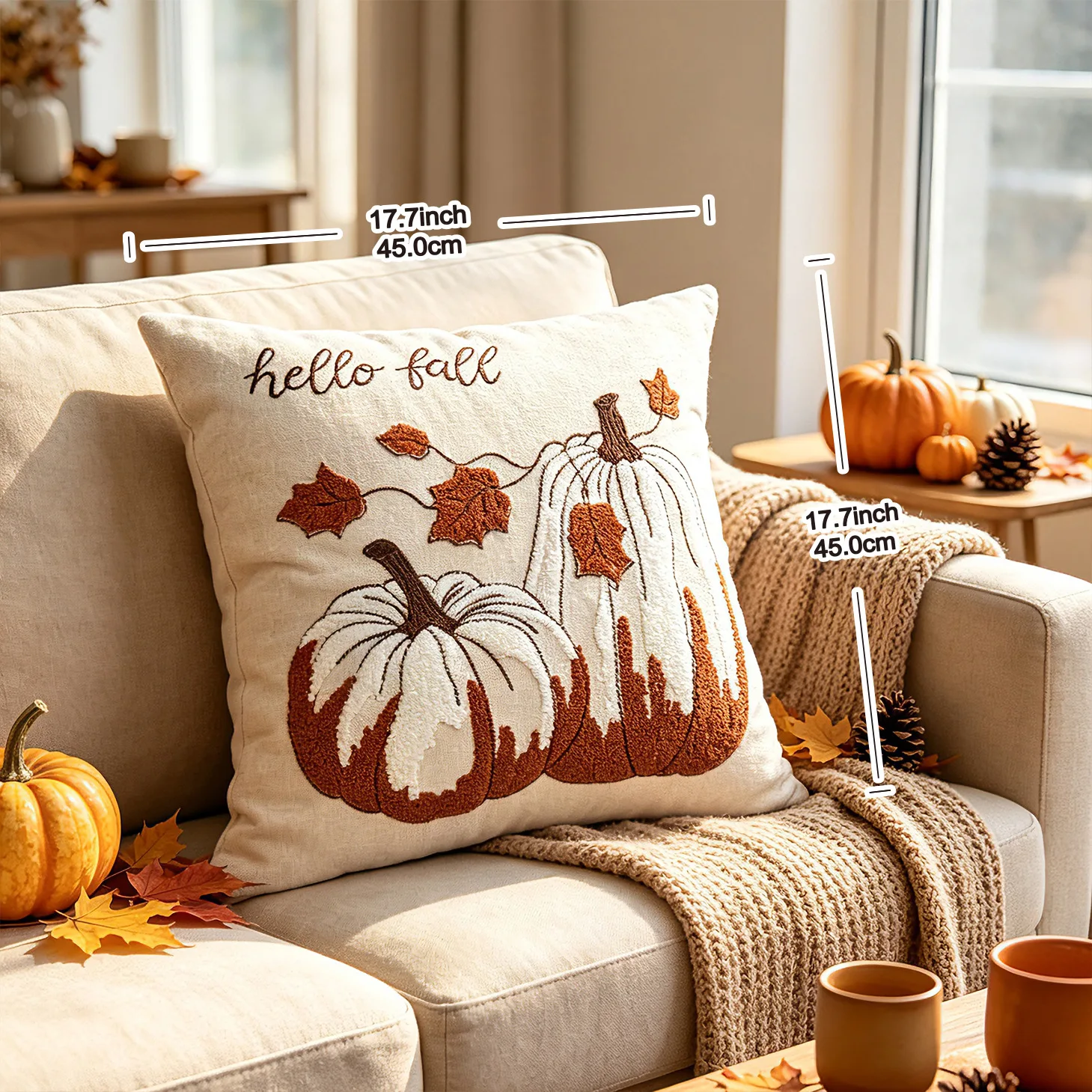 Harvest Bestickter Kürbis-Kissenbezug Cojines Wohnzimmerdekoration Chenille Einfacher Kissenbezug Thanksgiving-Kissenbezüge – Detail 4