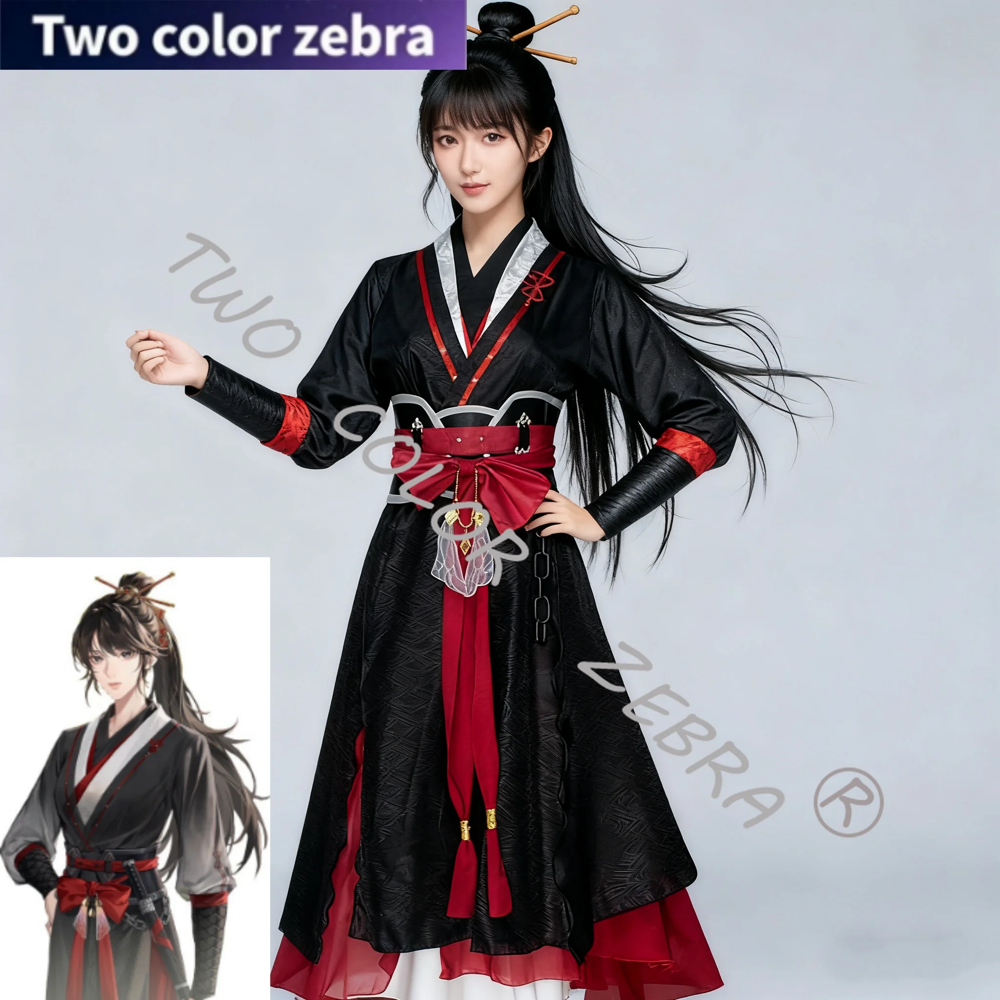 

The Chinese Game Code Kite Cosplay Costume Black and Red Ancient Hanfu Dress Complete Set Role Playing Party for MEN or WOMEN