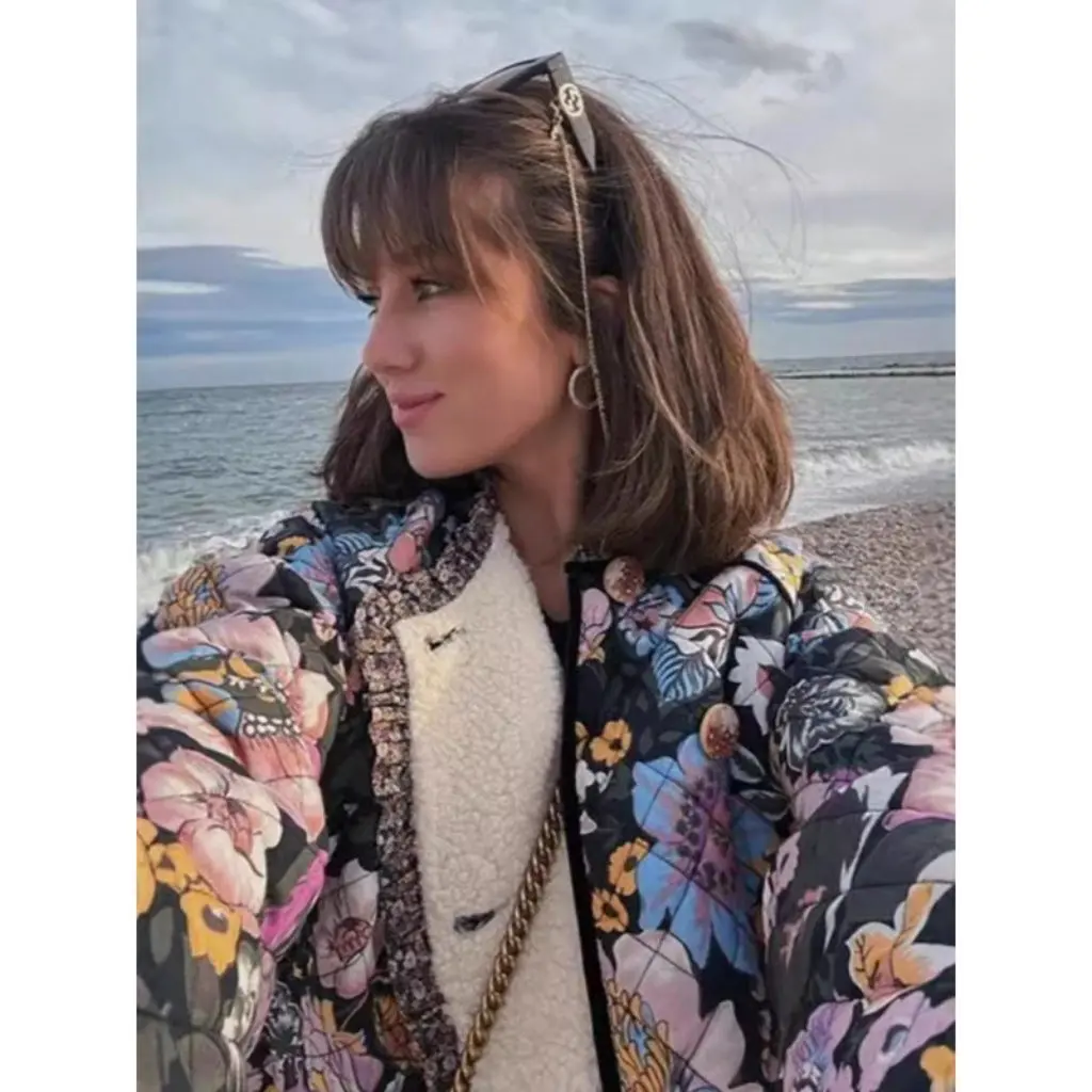 

Women's Printed Cashmere Cotton Coat Casual Autumn Winter Loose Fit Trumpet Sleeve Comfortable European American Style