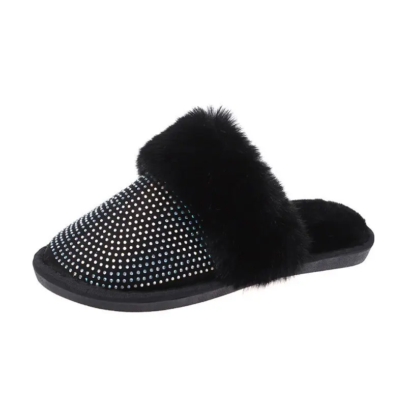 Autunno inverno scarpe da interno in cotone moda donna pantofole da casa con strass calde e comode pantofole soffici infradito antiscivolo