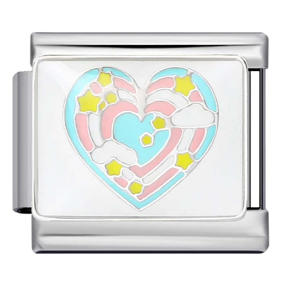 Colorful Y2k Cute Women Colorful Candy Heart Pizza Italian Charm Link Fit 9mm Stainless Steel Bracelet Making DIY Jewelry Beads
