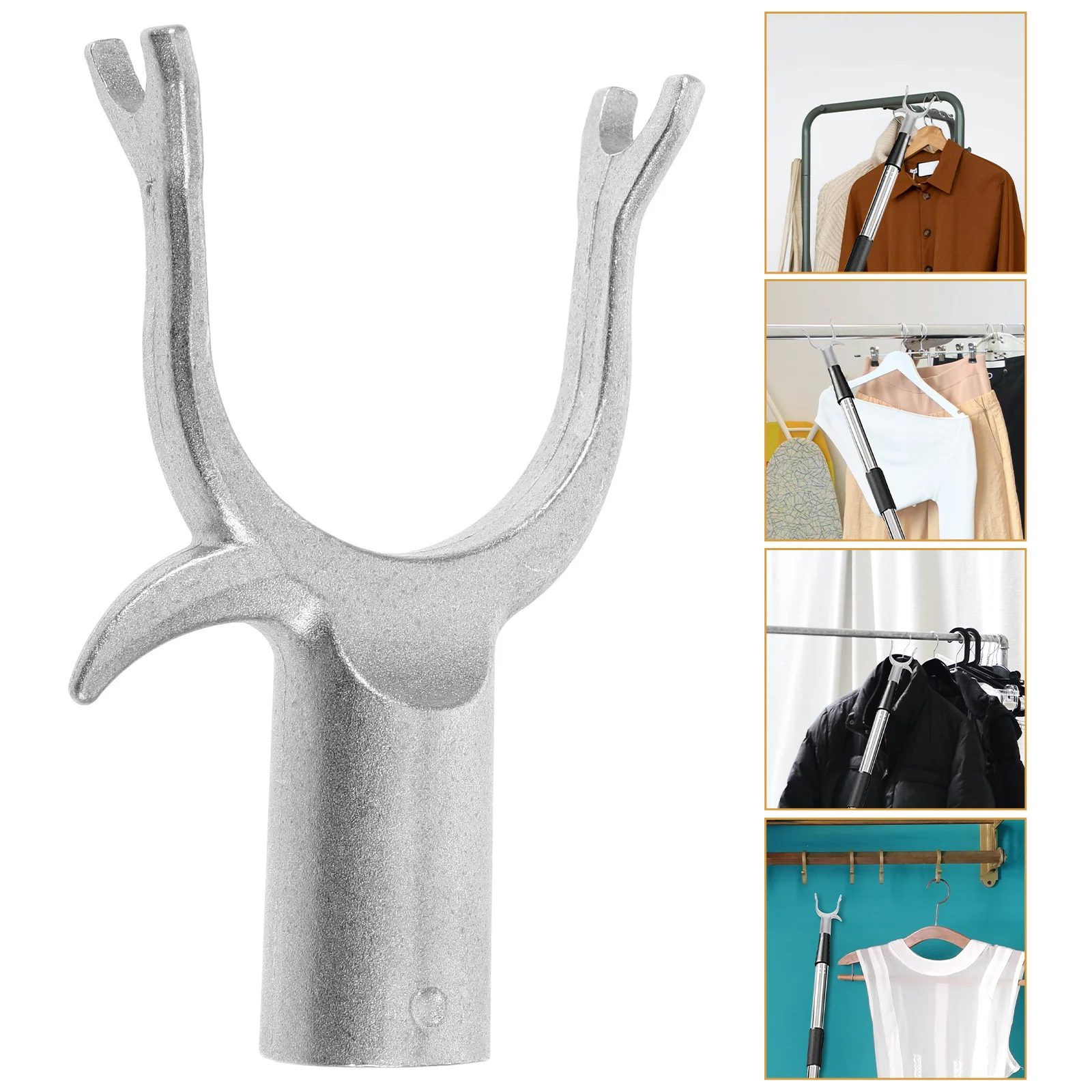 

3 Pcs Clothes Fork Head Hanging Tool Pole Connecting Rail Drying Heads Replacement Silver Rod