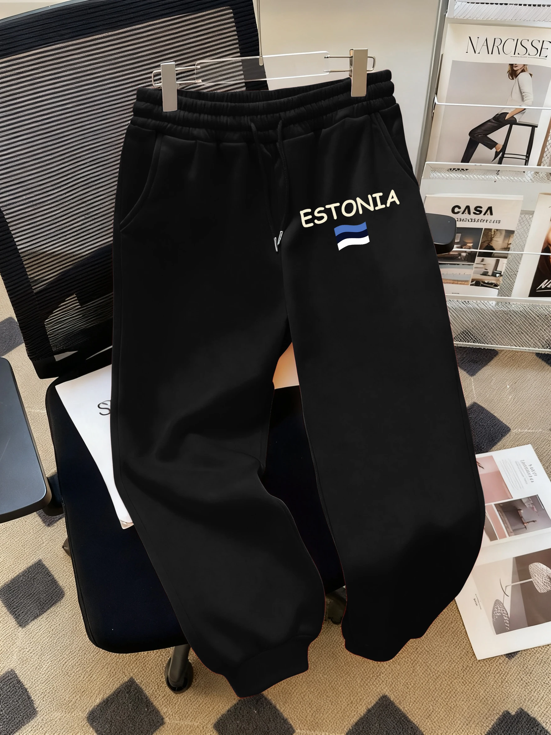 Estonie lettre et drapeau imprimer femmes pantalon de Jogging décontracté mode automne pantalons de survêtement poche pantalon chaud rue polaire pantalons de sport