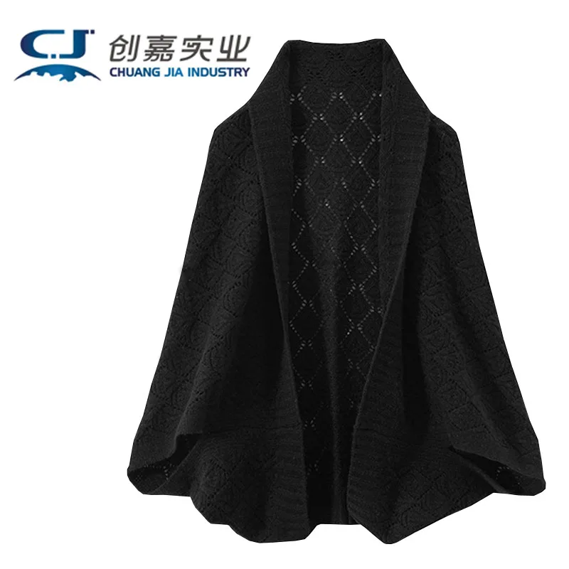 Autumn and Winter New Women's Hollow Solid Color Cashmere Scarf Multi-functional Temperament Elegant Knitted Wool Shawl Outside