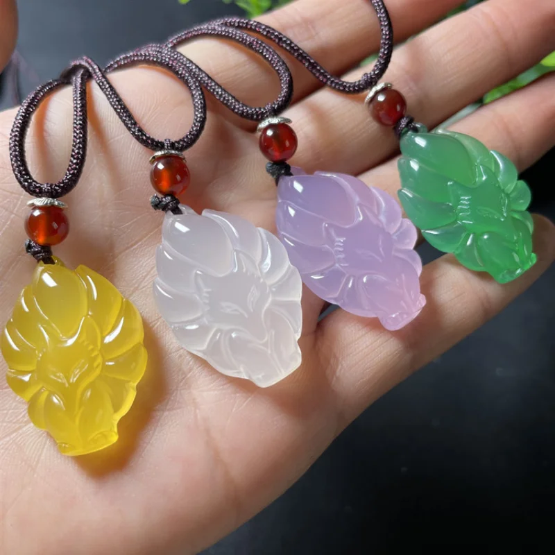 White Jade Marrow Nine Tail Fox Pendant Multicolor Jade Nine Tail Fox Pendant